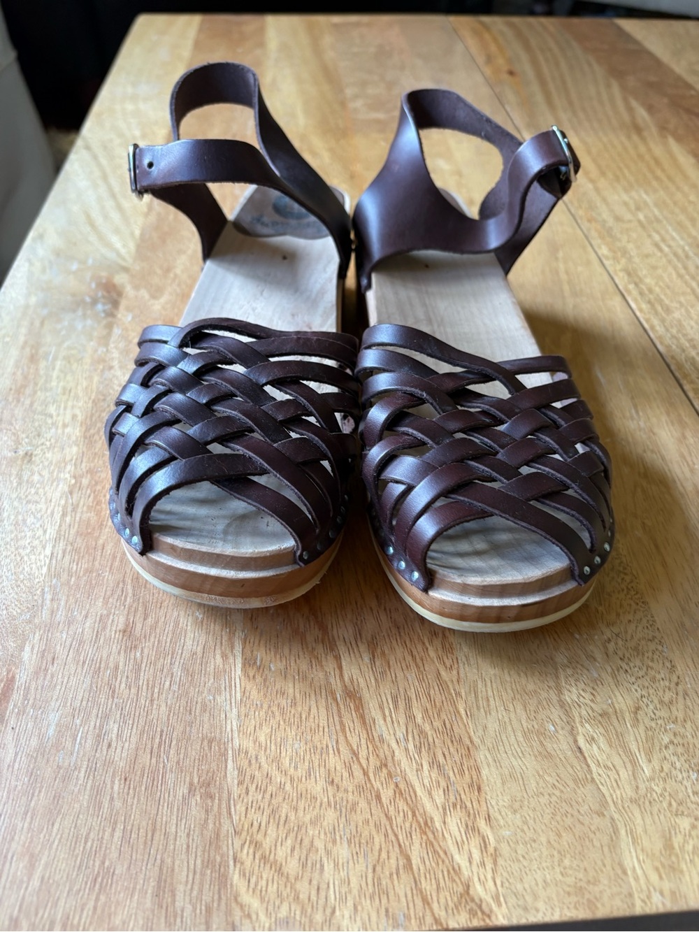 Troentorp Anna nubuck Women's Brown Woven Leather Sandals with Ankle Strap - Picture 4 of 6